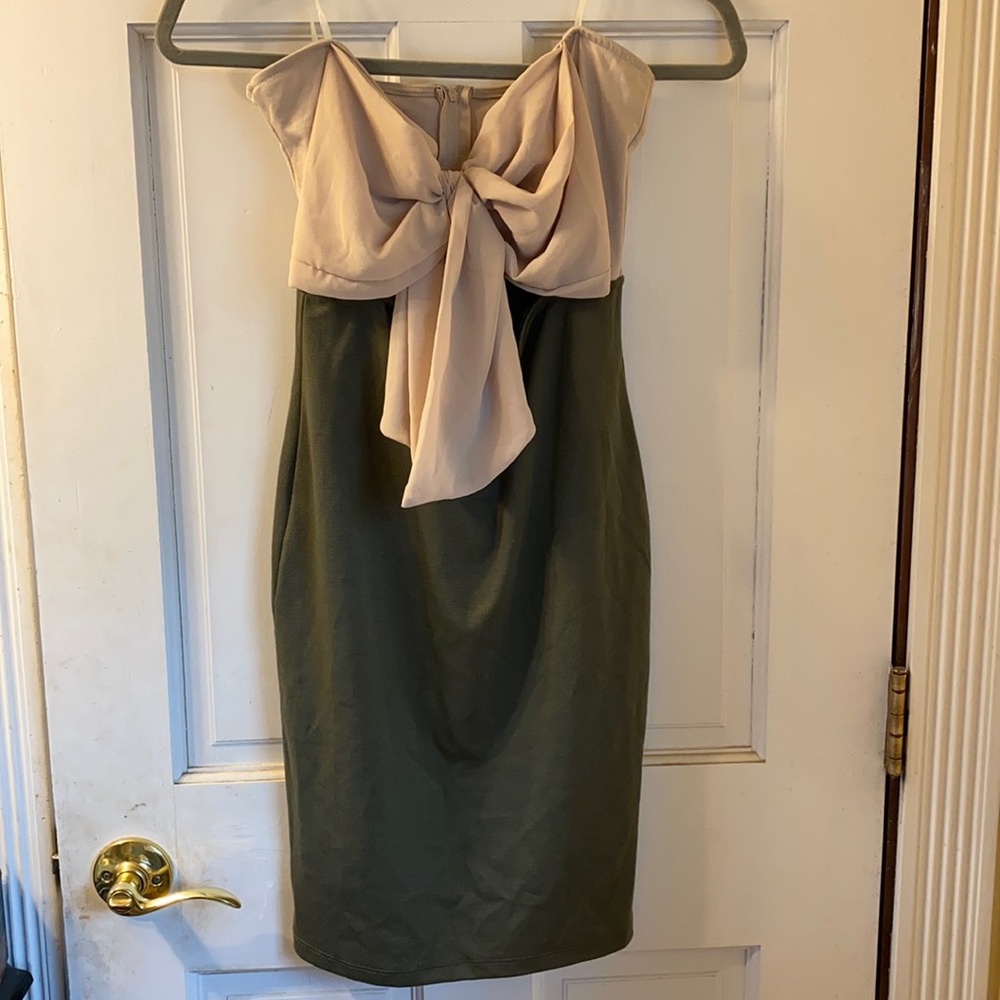 Olive green bow dress strapless